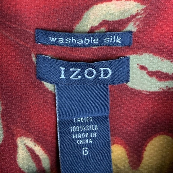 Izod Sleeveless Floral Silk Blouse Size 6 Button Front Burgundy Cream and Sage - Picture 2 of 6